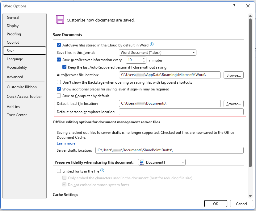 Save As browse window in Word